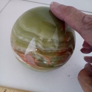 Onyx SPHERE Large 3" Green, Brown  White Striped Banded Decor Piece 3.3 Lb